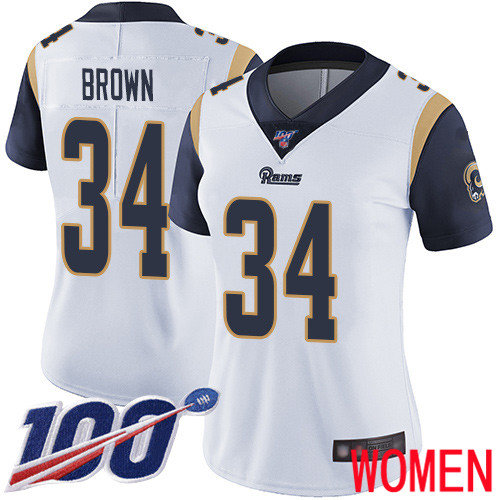 Los Angeles Rams Limited White Women Malcolm Brown Road Jersey NFL Football #34 100th Season Vapor Untouchable